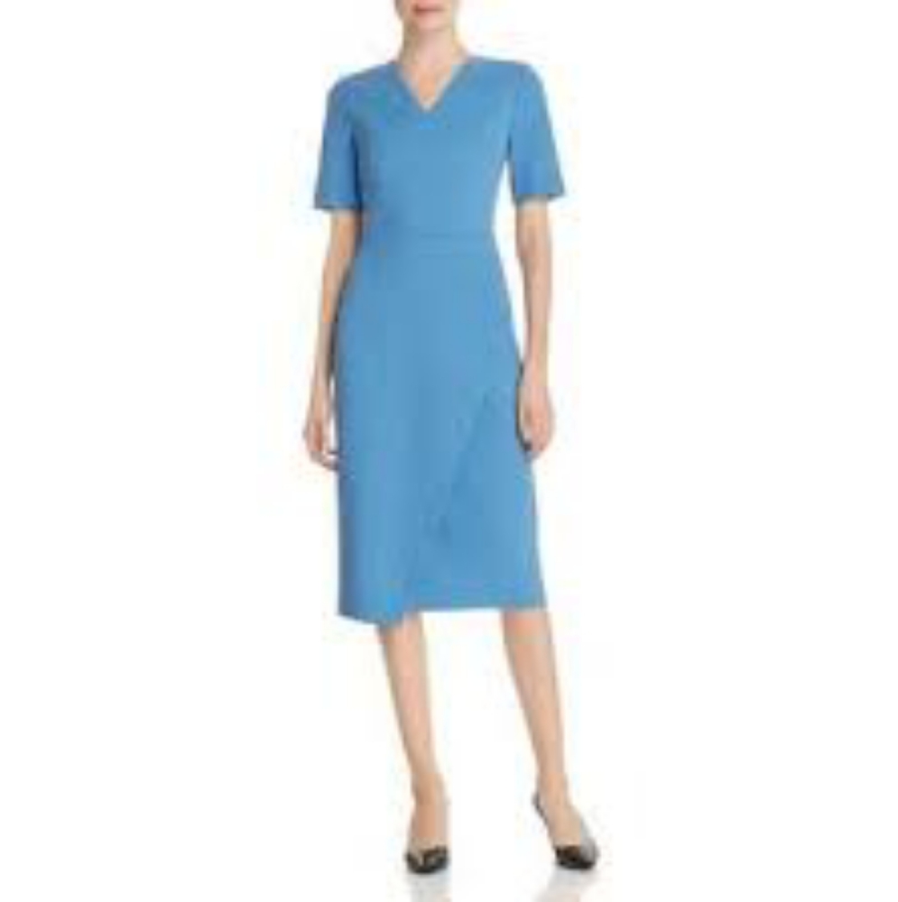 HUGO BOSS Daissa Blue Ribbed Shift Dress S…